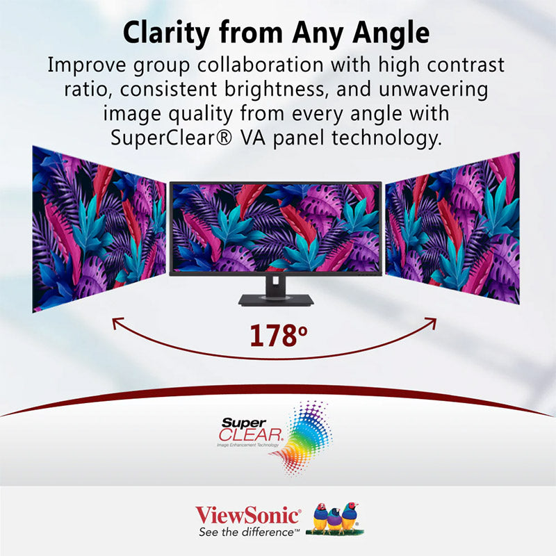 ViewSonic VG3456 34" 21:9 UltraWide WQHD 1440p Monitor with Ergonomics Design, USB Type C Docking, Built-In Gigabit Ethernet for Home and Office