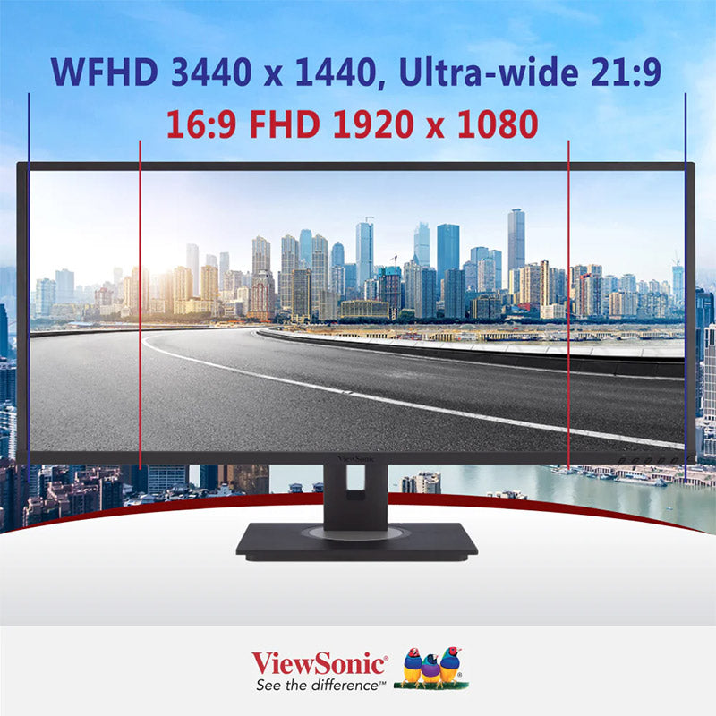ViewSonic VG3456 34" 21:9 UltraWide WQHD 1440p Monitor with Ergonomics Design, USB Type C Docking, Built-In Gigabit Ethernet for Home and Office