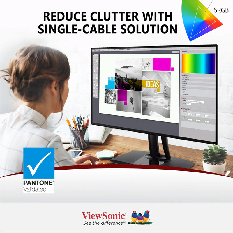 ViewSonic VP3256-4K 32" IPS 4K Monitor with Ultra-Thin Bezels, Color Accuracy, Pantone Validated, HDMI, DisplayPort and USB-C with 60W high-speed charging, for Professional, Home and Office
