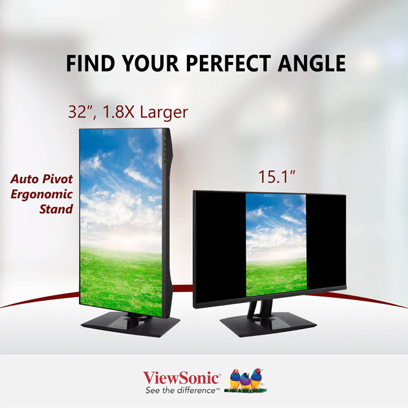 ViewSonic VP3256-4K 32" IPS 4K Monitor with Ultra-Thin Bezels, Color Accuracy, Pantone Validated, HDMI, DisplayPort and USB-C with 60W high-speed charging, for Professional, Home and Office