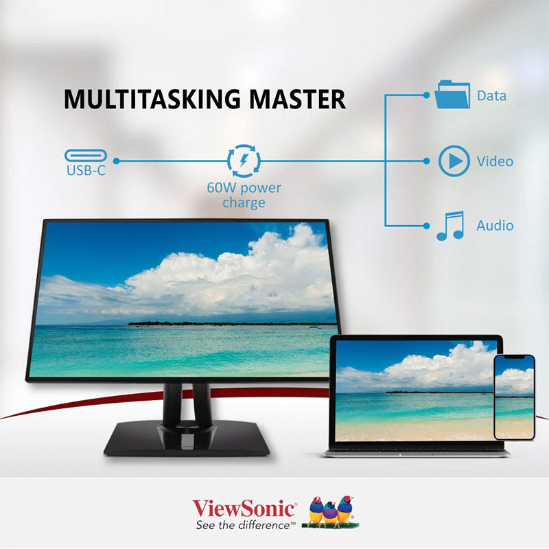 ViewSonic VP3256-4K 32" IPS 4K Monitor with Ultra-Thin Bezels, Color Accuracy, Pantone Validated, HDMI, DisplayPort and USB-C with 60W high-speed charging, for Professional, Home and Office