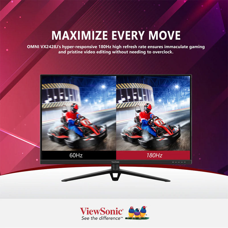 ViewSonic VX2428J 24” FHD, 0.5ms, 180Hz,Fast IPS with HDR10, AMD FreeSync, VESA AdaptiveSync and ClearMR, Full Ergonomic Gaming Monitor