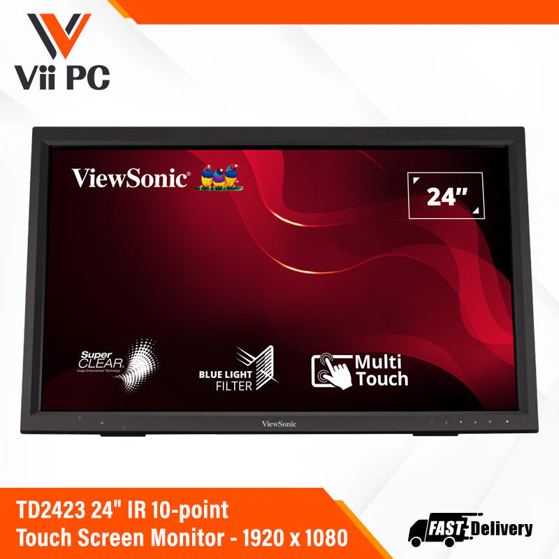 Viewsonic TD2423 24" Full HD 1080p IPS Panel Display, 10-point Multi touch, Frameless, HDMI,VGA & DVI, VESA mount (For retail, education, or enterprise use)