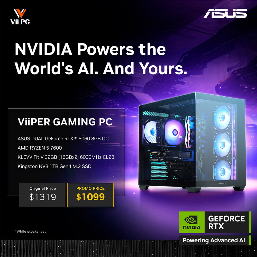 ViiPER Gaming PC - AMD Ryzen 5 7600 + ASUS DUAL RTX 5060 8GB OC (Powered By ASUS) - AI PC