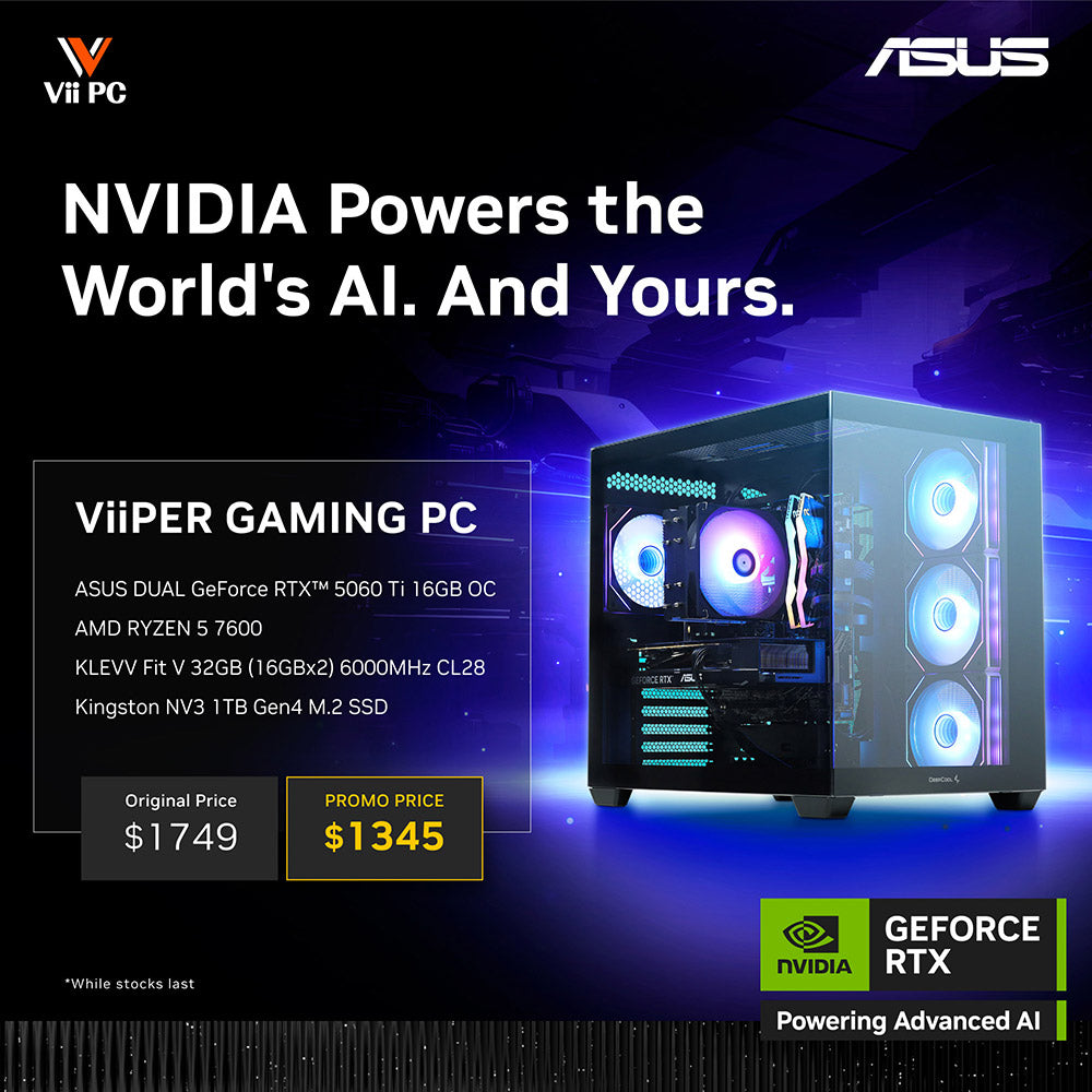 ViiPER Gaming PC - AMD Ryzen 5 7600 + ASUS DUAL RTX 5060 Ti 16GB OC (Powered By ASUS) - AI PC