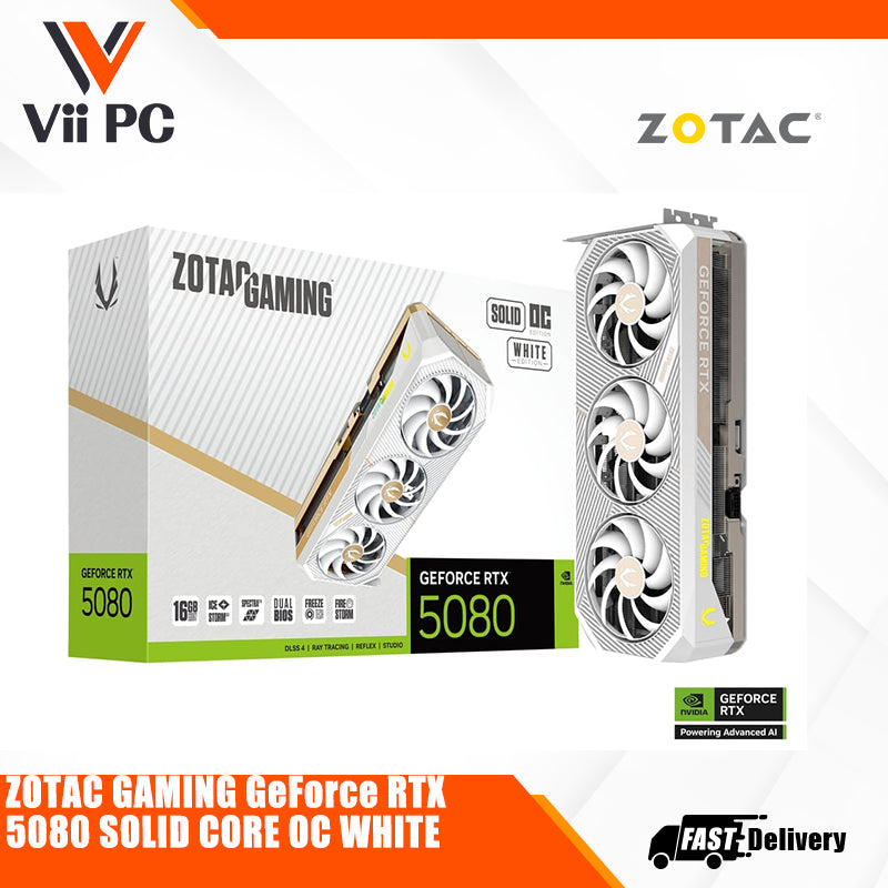 ZOTAC GAMING GeForce RTX 5080 SOLID CORE SOLID OC 16GB GDDR7 OC GAMING DESKTOP GRAPHICS CARD BLACK / WHITE