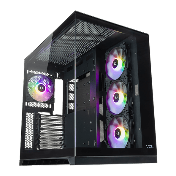 Tecware VXL EVO ATX DUAL TEMPERED GLASS CASE - ARGB , Dual Chamber Layout , Panel Locking Mechanism , Includes 4x RGB Fans , 1 Yrs Wty , BLACK / WHITE