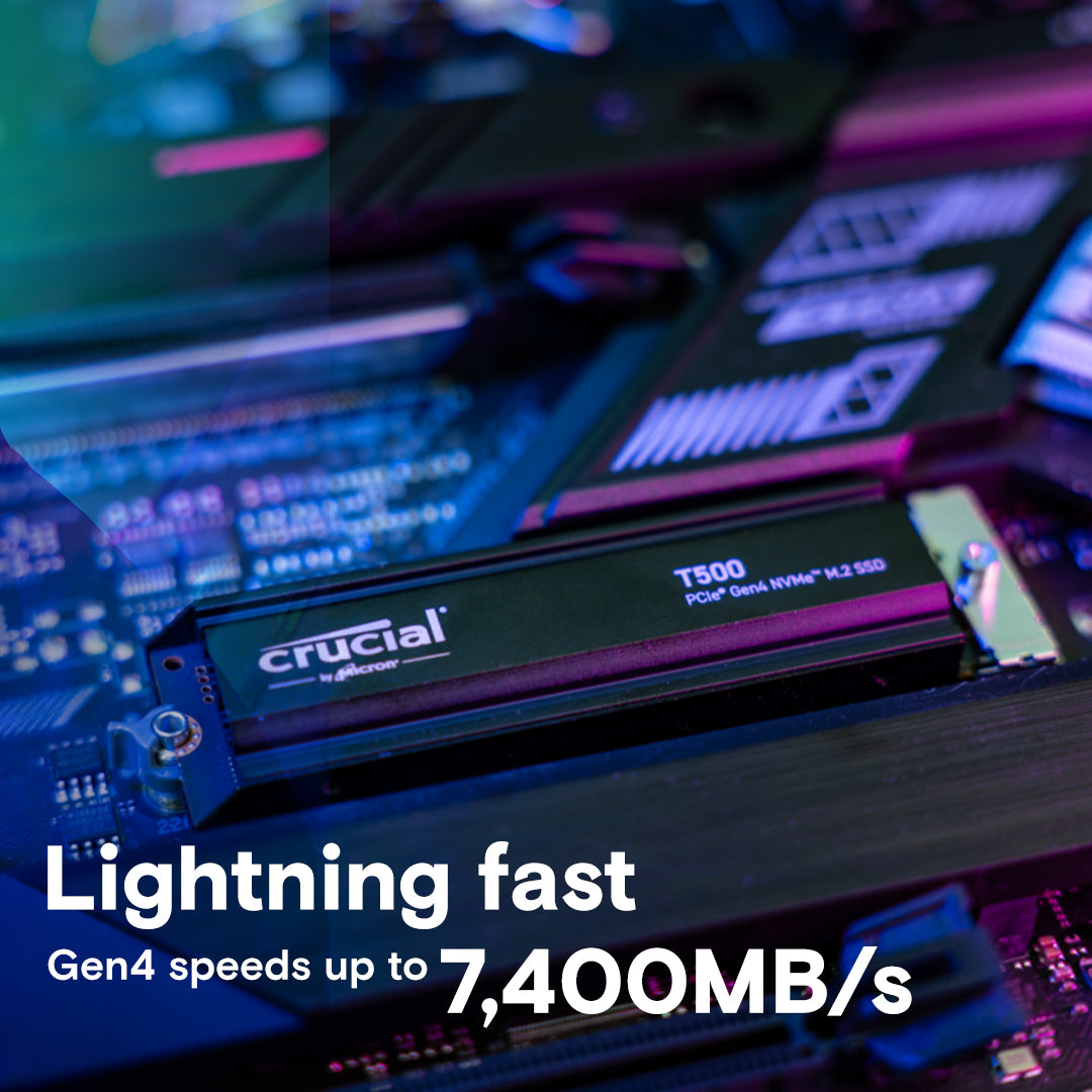 Crucial T500 PCIe Gen4 NVMe M.2 SSD with heatsink (1TB / 2TB / 4TB)