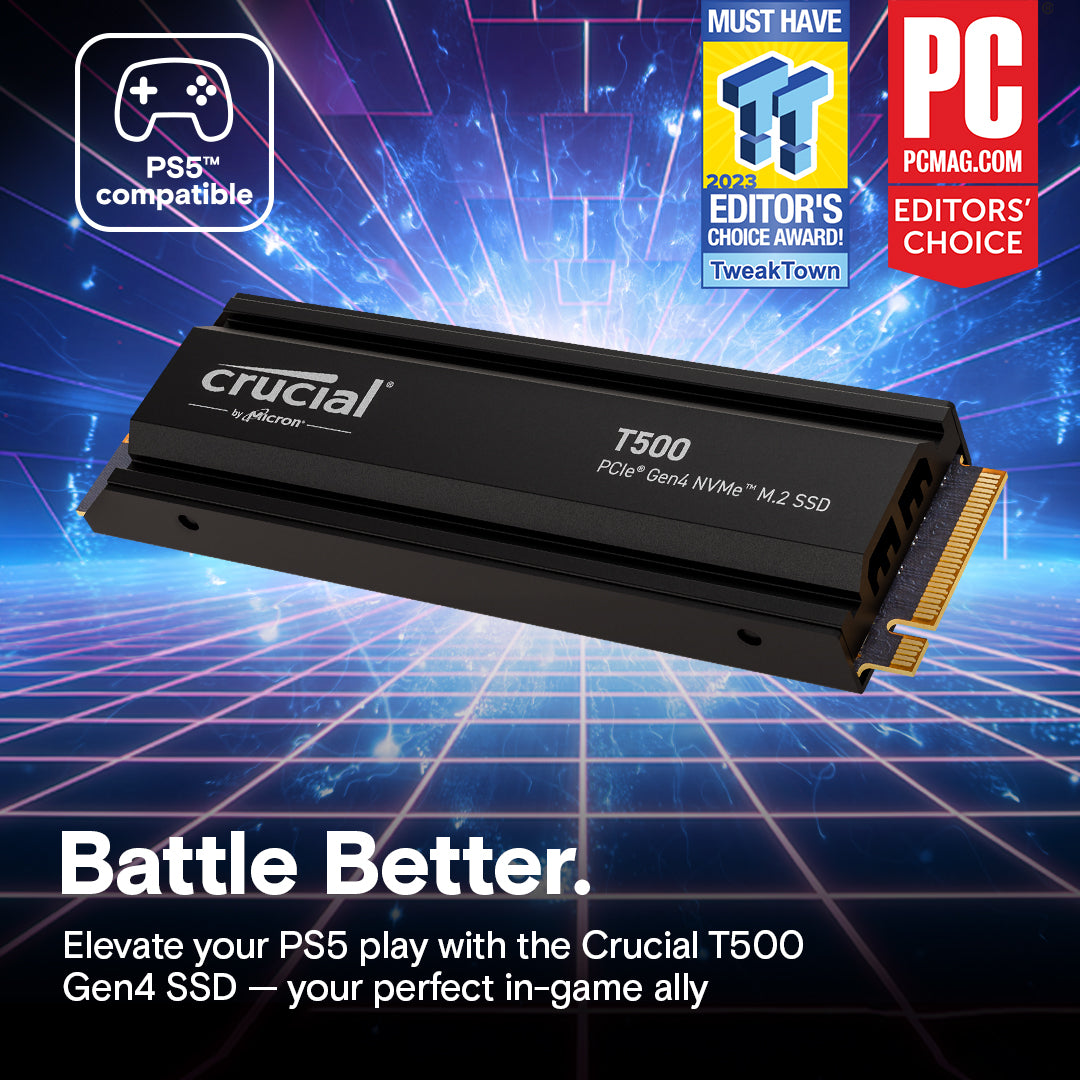 Crucial T500 PCIe Gen4 NVMe M.2 SSD with heatsink (1TB / 2TB / 4TB)