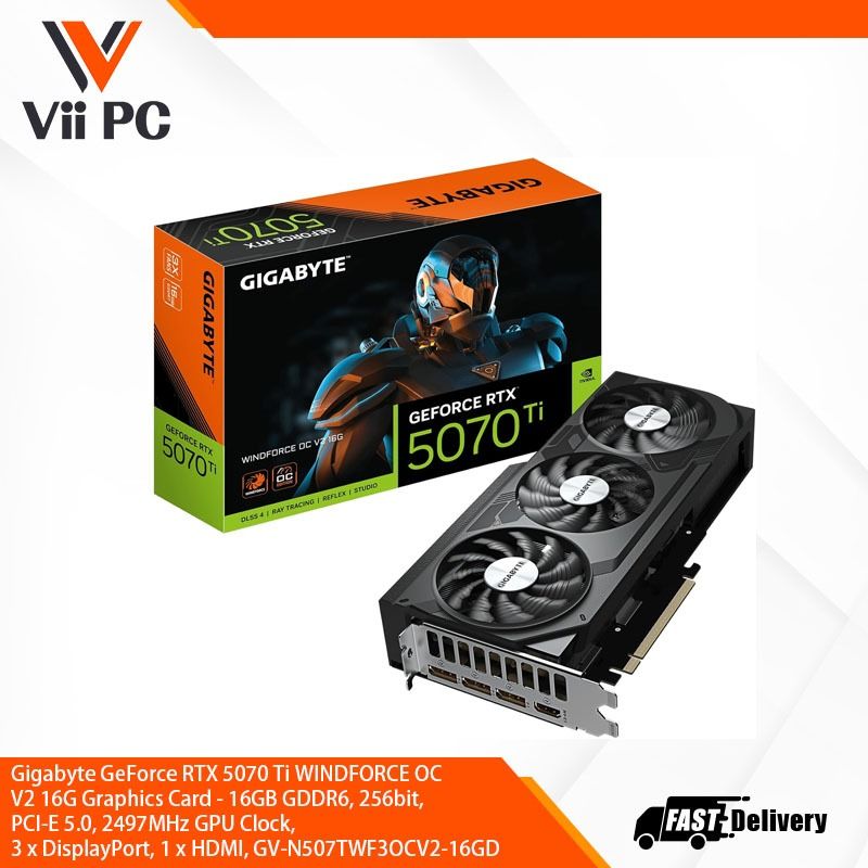 Gigabyte GeForce RTX 5070 Ti WINDFORCE OC 16G Graphics Card - 16GB GDDR7