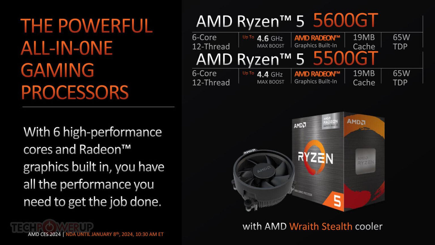 AMD Ryzen™ 5 5600GT with Wraith Stealth Cooler - Ryzen 5 5000 G-Series Desktop Processor (6-Cores, 12-threads, 3.6GHz, Socket AM4, 65W)