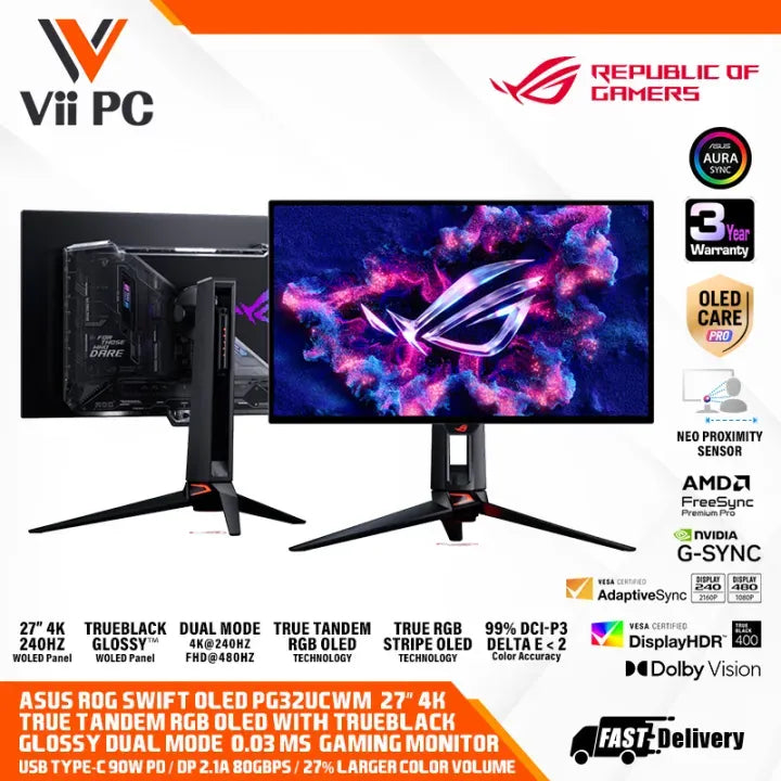 ASUS ROG Swift OLED PG32UCWM 32-inch true Tandem RGB OLED Glossy, Dual Mode (4K240Hz, FHD480Hz), 0.03ms (GTG) GAMING MONITOR