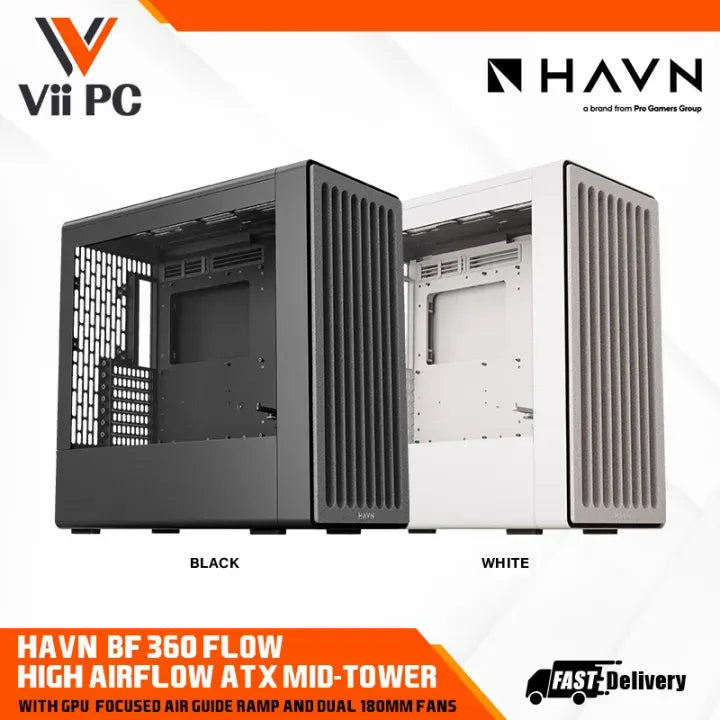 HAVN BF360 ATX mid tower with GPU air guide ramp and support for 120 to 180 mm fans BLACK OR WHITE COLOR ATX CASE
