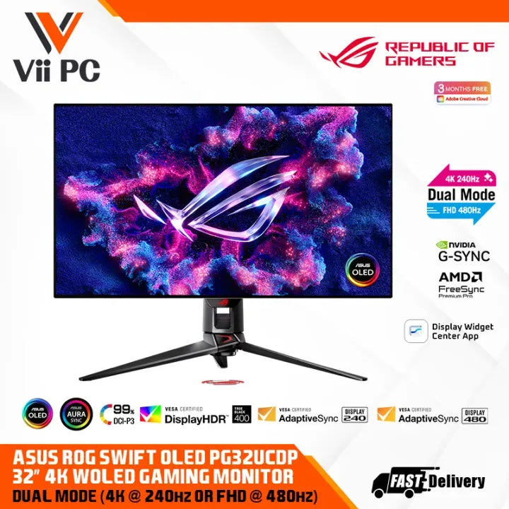 ASUS ROG Swift OLED PG32UCDP 32 Inch 4k 240hz Dual Mode G-SYNC® compatibility AI Assistant VESA DisplayHDR™ 400 True Black gaming monitor