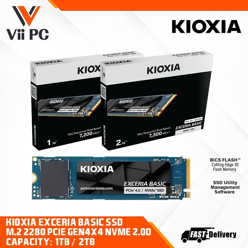 KIOXIA EXCERIA BASIC SSD M.2 2280 PCIe Gen4x4 NVME 2.0 Capacity 1TB / 2TB READ WRITE SPEED 7,200/6,600 MB/s GEN 4 SSD
