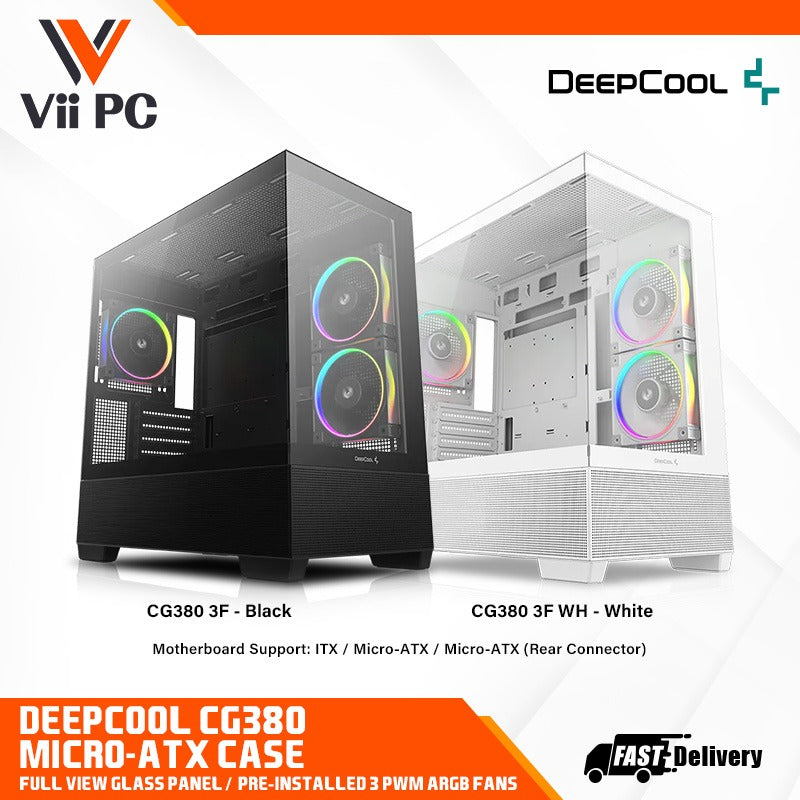 DEEPCOOL CG380 3F BLACK OR WHITE MATX TG GLASS WITH PRE INSTALL 3 ARGB FAN MATX CASE