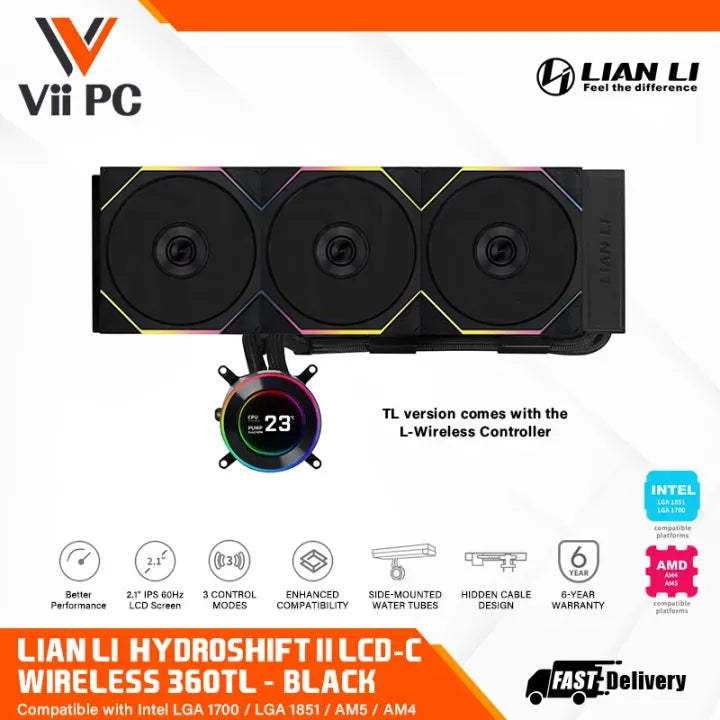 LIAN LI Hydroshift II LCD-C 360TL OR 360CL Wireless Black OR White 360mm LIQUID COOLING 2.1” IPS 60Hz LCD screen