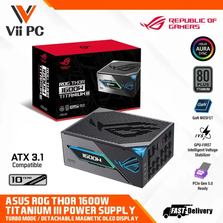 ASUS ROG THOR 1600W Titanium III PCIe 5.1 ATX 3.1 Compatible Fully Modular Power Supply