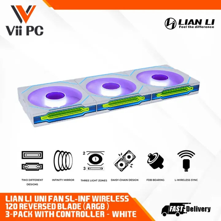 LIAN LI UNI FAN SL-INF Wireless REGULAR /REVERSE 120/ 120MM FAN BLACK / WHITE 1PACK / 3FANS PACK CASE FAN