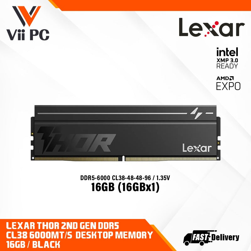 Lexar Thor v2 Black DDR5 6000 CL38 1x16GB BLACK DDR5 DESKTOP GAMING RAM SUPPORT XMP AND EXPO