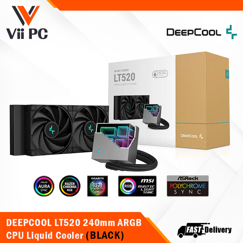 DeepCool LT520 CPU Liquid Cooler, 240mm, High-Performance FK120 FDB Fans, Multidimensional Infinity Mirror BLACK/WHITE