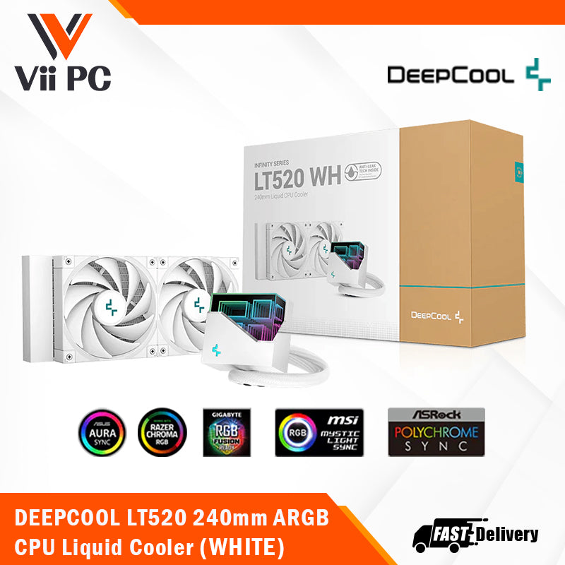DeepCool LT520 CPU Liquid Cooler, 240mm, High-Performance FK120 FDB Fans, Multidimensional Infinity Mirror BLACK/WHITE