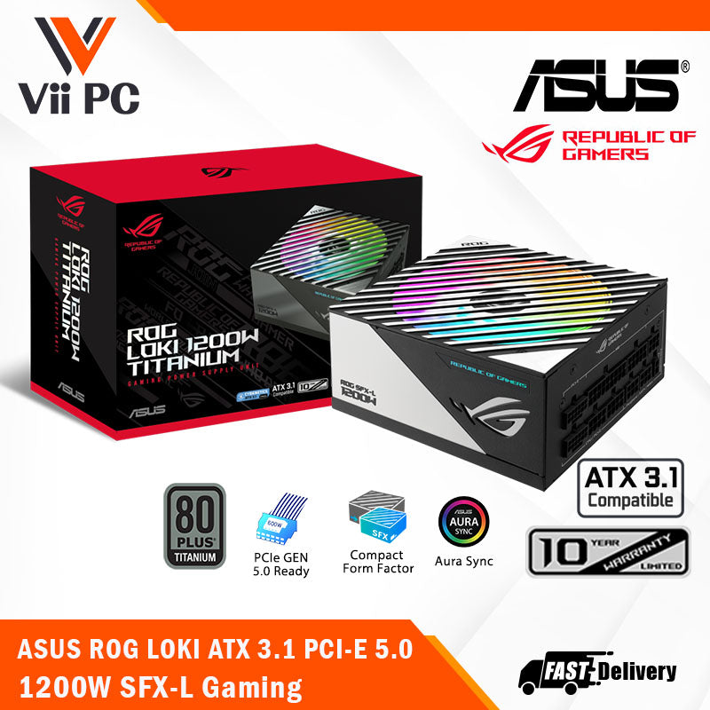 ASUS ROG Loki SFX-L 1200W Titanium Fully Modular Power Supply - 80 Plus® Titanium Certified, Compact Form Factor, ATX 3.1, PCIe Gen 5.0 Ready, Aura Sync (10 Year Warranty)