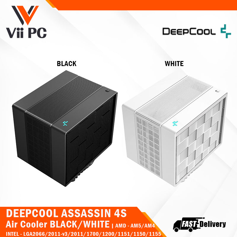 DeepCool ASSASSIN 4S CPU Air Cooler - Single Center 140mm FDB Fan, 7 Copper Heat Pipes, Quiet/Peformance Mode Switch (Black/White)