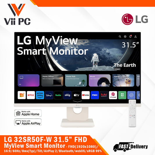 LG 32SR50F-W 31.5" FHD(1920 x 1080)/IPS/16:9/webOS/Tilt/sRGB99%/AirPlay 2/Screen Share/Bluetooth/ThinQ App/Remote Control WHITE MyView Smart Monitor