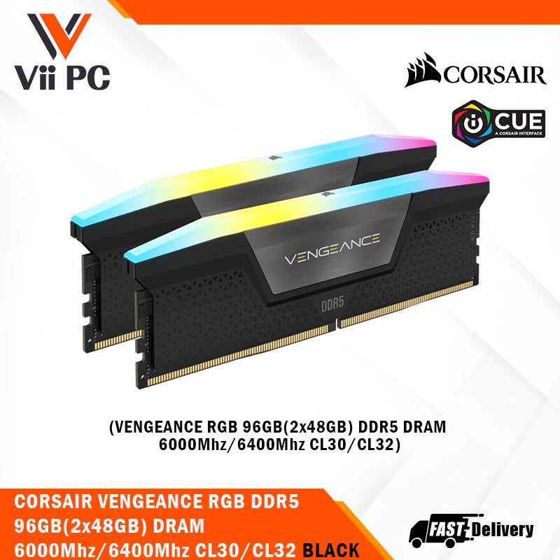 CORSAIR VENGEANCE RGB 96GB(2x48GB) DDR5 DRAM 6000Mhz / 6400Mhz CL30/CL32 Memory Kit - Black