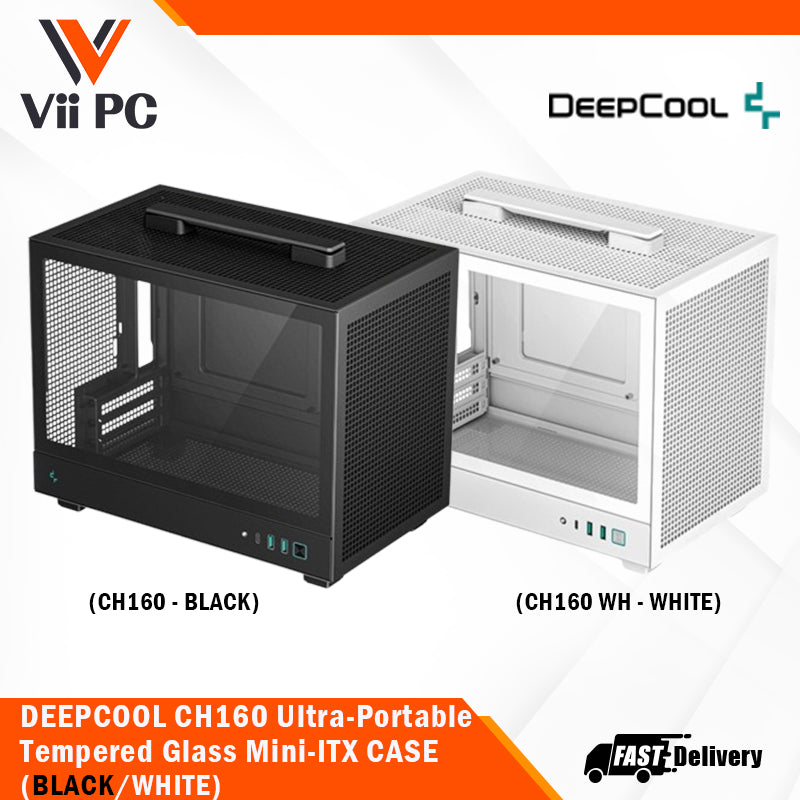 DeepCool CH160 Ultra-Portable Tempered Glass Full-Sized Air Cooler Support Mini-ITX CASING, BLACK/WHITE