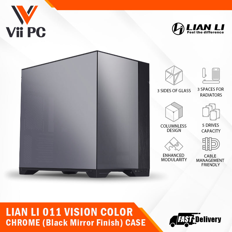 LIAN LI 011 VISION COLOR CHROME (Black Mirror Finish) - Tower Chassis