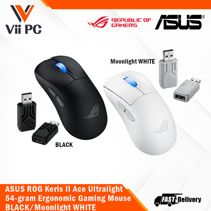 ASUS ROG Keris II Ace Wireless Gaming Mouse - 54 g, ROG AimPoint Pro 42000 DPI, AURA Sync, Tri-mode Connectivity
