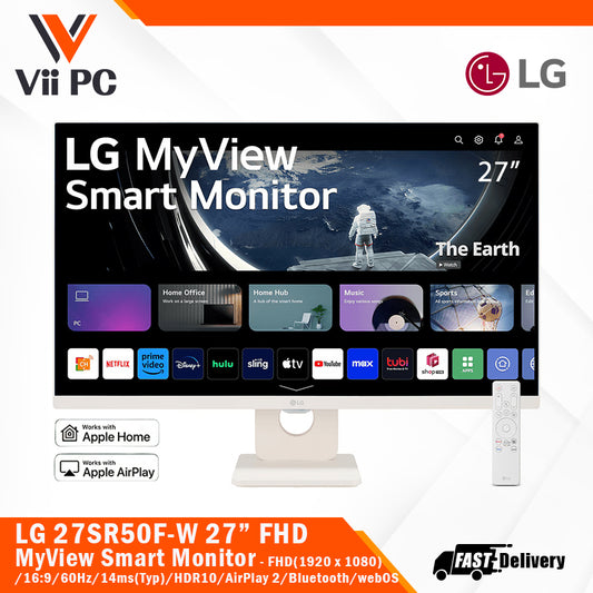 LG 27SR50F-W 27" FHD(1920x1080)/IPS/16:9/webOS/HDR10/5Wx2 Speakers/AirPlay 2/Screen Share/Bluetooth/ThinQ App/Remote Control WHITE MyView Smart Monitor