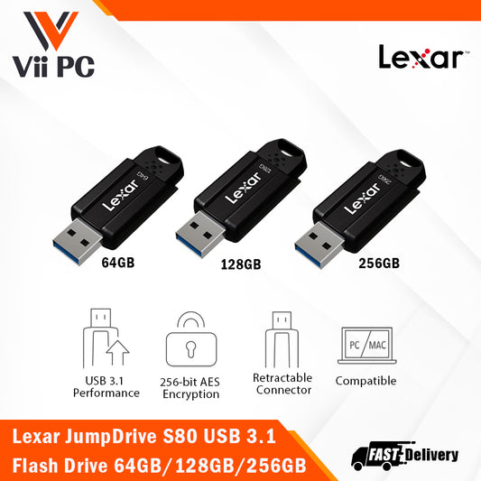Lexar JumpDrive S80 USB 3.1 Flash Drive - 64GB / 128GB / 256GB, Up to 150MB/s read and up to 60MB/s write