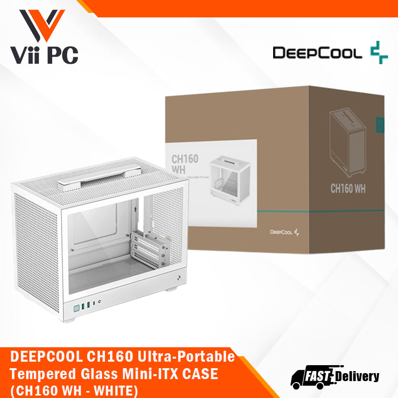 DeepCool CH160 Ultra-Portable Tempered Glass Full-Sized Air Cooler Support Mini-ITX CASING, BLACK/WHITE