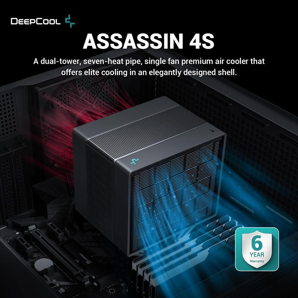 DeepCool ASSASSIN 4S CPU Air Cooler - Single Center 140mm FDB Fan, 7 Copper Heat Pipes, Quiet/Peformance Mode Switch (Black/White)