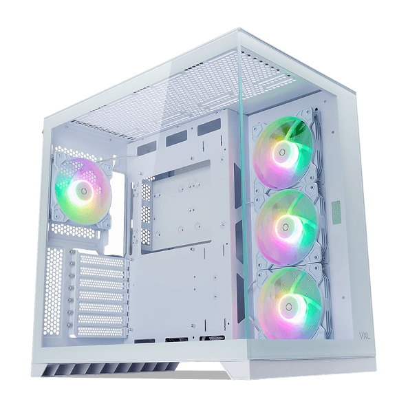 Tecware VXL EVO ATX DUAL TEMPERED GLASS CASE - ARGB , Dual Chamber Layout , Panel Locking Mechanism , Includes 4x RGB Fans , 1 Yrs Wty , BLACK / WHITE
