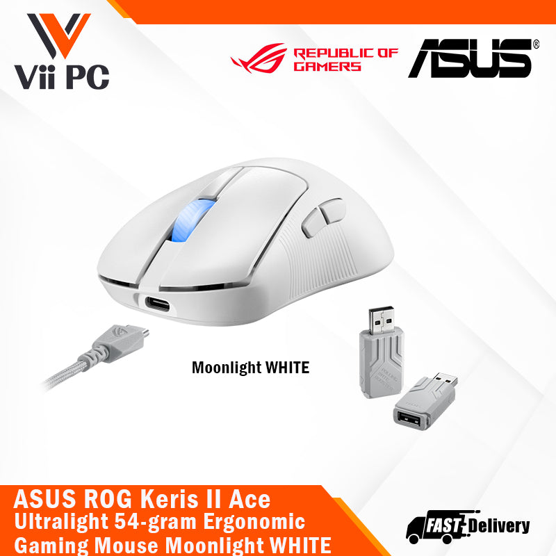 ASUS ROG Keris II Ace Wireless Gaming Mouse - 54 g, ROG AimPoint Pro 42000 DPI, AURA Sync, Tri-mode Connectivity