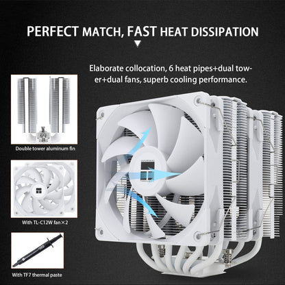 Thermalright Peerless Assassin 120 PA120 CPU Air Cooler, 6 Heat Pipes, Dual 120mm TL-C12 PWM Fan, Aluminium Heatsink Cover, AGHP Technology, for AMD AM4/AM5 Intel LGA 1700/115X/1200/2011/2066 BLACK/WHITE/GREY