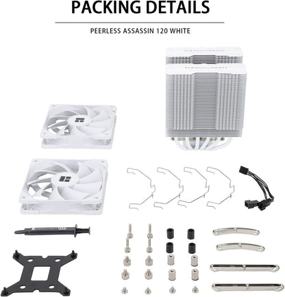 Thermalright Peerless Assassin 120 PA120 CPU Air Cooler, 6 Heat Pipes, Dual 120mm TL-C12 PWM Fan, Aluminium Heatsink Cover, AGHP Technology, for AMD AM4/AM5 Intel LGA 1700/115X/1200/2011/2066 BLACK/WHITE/GREY