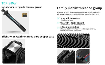 DeepCool ASSASSIN IV Premium CPU Air Cooler, Dual-Tower, 120/140mm FDB Fan Configuration, 7 Copper Heat Pipes, Quiet/Peformance Mode Switch