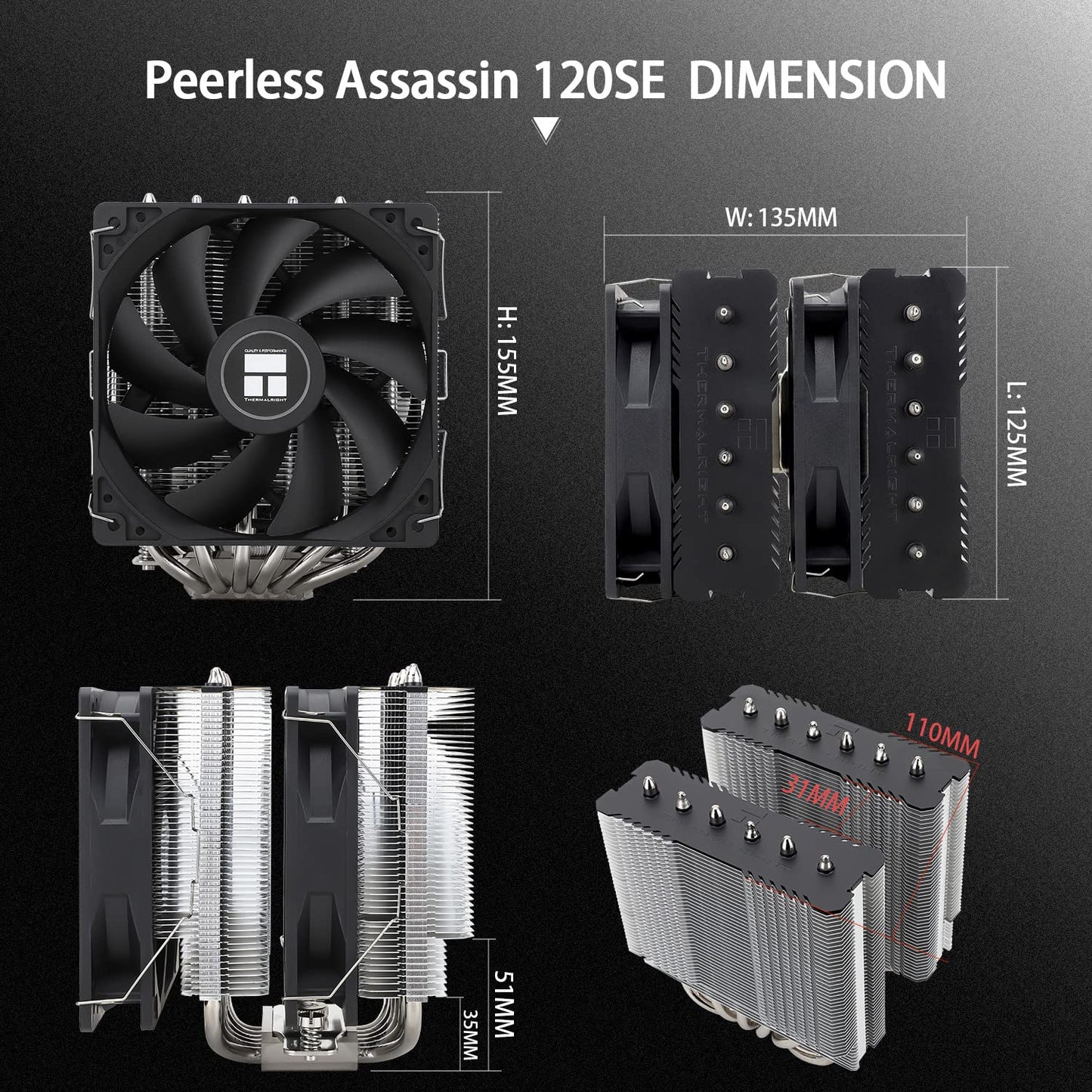 Thermalright Peerless Assassin 120 SE BLACK / BLACK ARGB / WHITE ARGB CPU Air Cooler, 6 Heat Pipes CPU Cooler, Dual 120mm TL-C12CW-S PWM Fan, AGHP Technology, for AMD AM4/AM5/Intel LGA1700/1150/1151/1155/1200