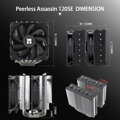 Thermalright Peerless Assassin 120 SE BLACK / BLACK ARGB / WHITE ARGB CPU Air Cooler, 6 Heat Pipes CPU Cooler, Dual 120mm TL-C12CW-S PWM Fan, AGHP Technology, for AMD AM4/AM5/Intel LGA1700/1150/1151/1155/1200