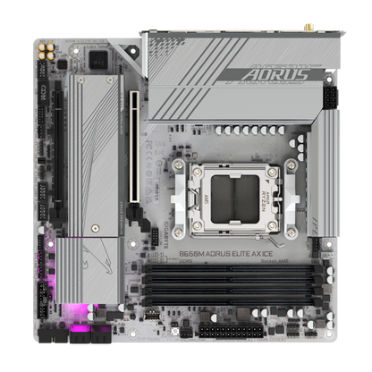 GIGABYTE B650M AORUS ELITE AX ICE AMD Socket AM5/ICE Series/Wi-Fi 6E/DDR5 Support/NVMe SSD Ready/2.5GbE LAN MATX Gaming Motherboard