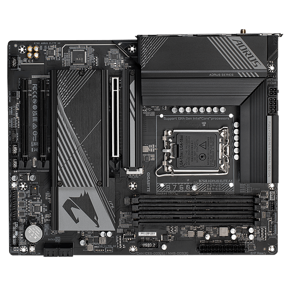 GIGABYTE B760 AORUS ELITE AX (rev. 1.x) Wi-Fi 6E DDR5 LGA 1700 M.2 PCIe 4.0 ATX Motherboard