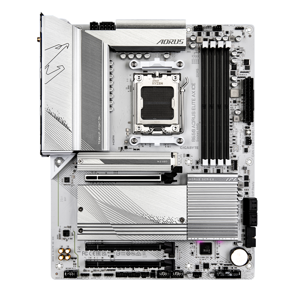 GIGABYTE B650 AORUS ELITE AX ICE AMD Socket AM5/ICE Series/Wi-Fi 6E/DDR5 Support/NVMe SSD Ready/2.5GbE LAN ATX Gaming Motherboard
