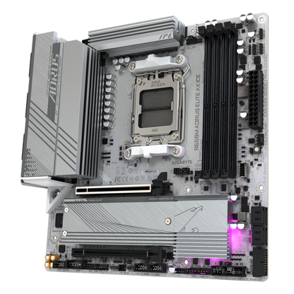 GIGABYTE B650M AORUS ELITE AX ICE AMD Socket AM5/ICE Series/Wi-Fi 6E/DDR5 Support/NVMe SSD Ready/2.5GbE LAN MATX Gaming Motherboard