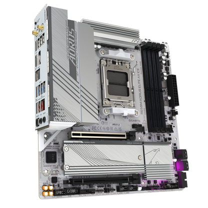 GIGABYTE B650M AORUS ELITE AX ICE AMD Socket AM5/ICE Series/Wi-Fi 6E/DDR5 Support/NVMe SSD Ready/2.5GbE LAN MATX Gaming Motherboard