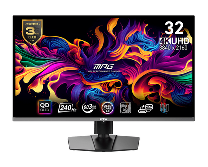 MSI MPG 321URX 32" QD-OLED Gaming Monitor - 16:9 4K UHD, 240Hz, 0.03ms(GTG ), HDR TrueBlack400, ClearMR13000, TypeC (90W ), 2xTypeA / 1xType B, KVM, Adjustable (*Pre-Order 30days)